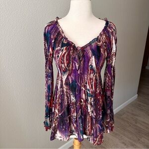 Y2K Sunny Leigh Groovy Crinkle Long Sleeve Top